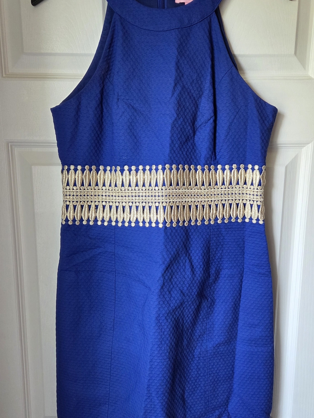 Lilly Pulitzer Blue Sleeveless Dress with Gold Embellished Waist